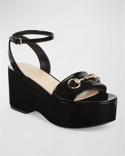 Gucci Lady Patent Horsebit Platform Sandals 